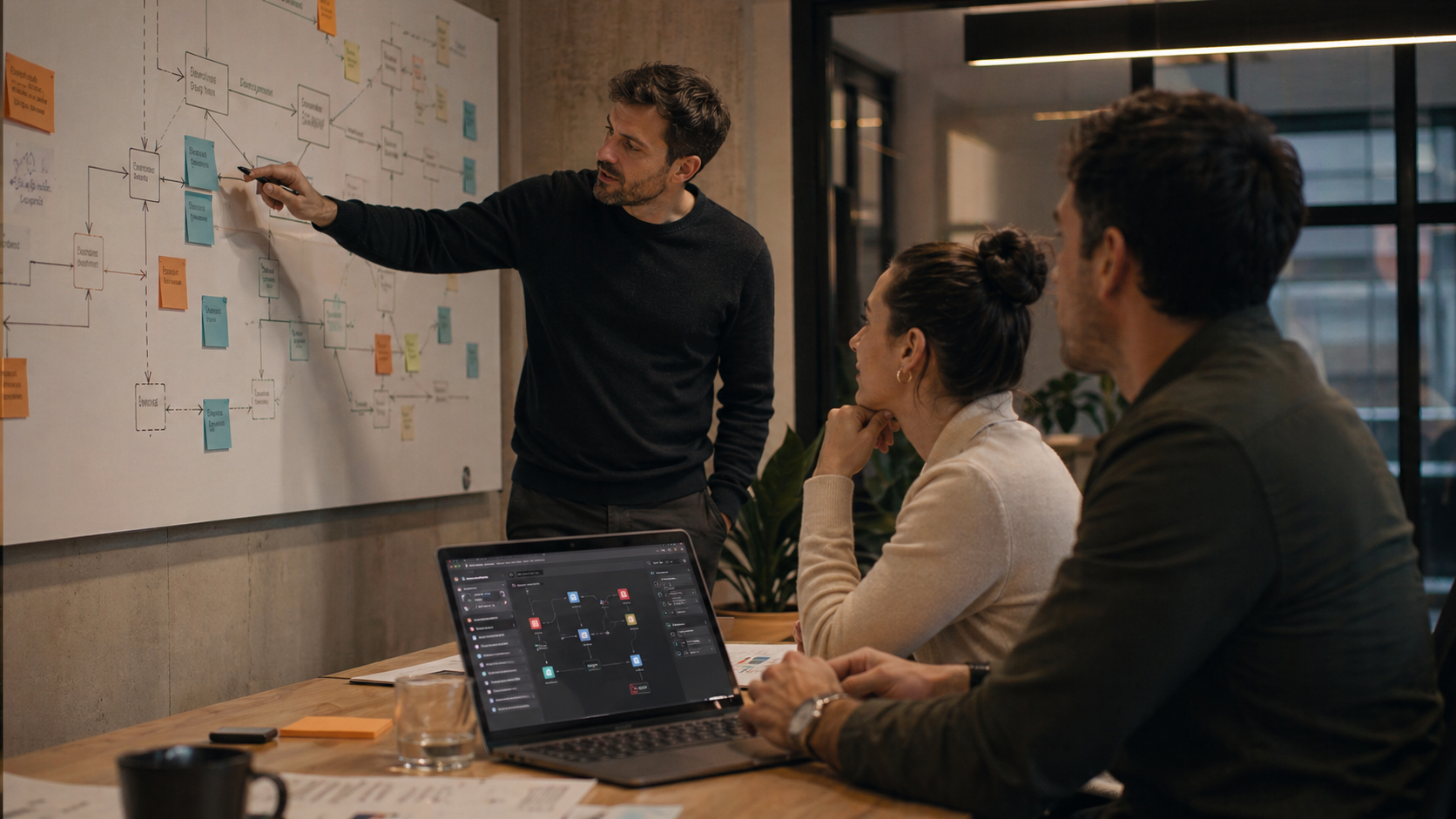 Equipo técnico y operativo mapeando un proceso antes de automatizarlo